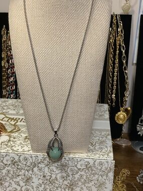 Silver Necklace with Mint Green Stone Pendant